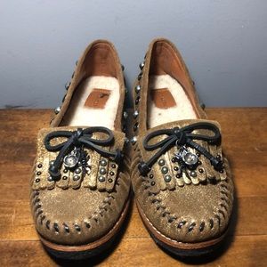 Coach size 7B suede slip ons gold glitter